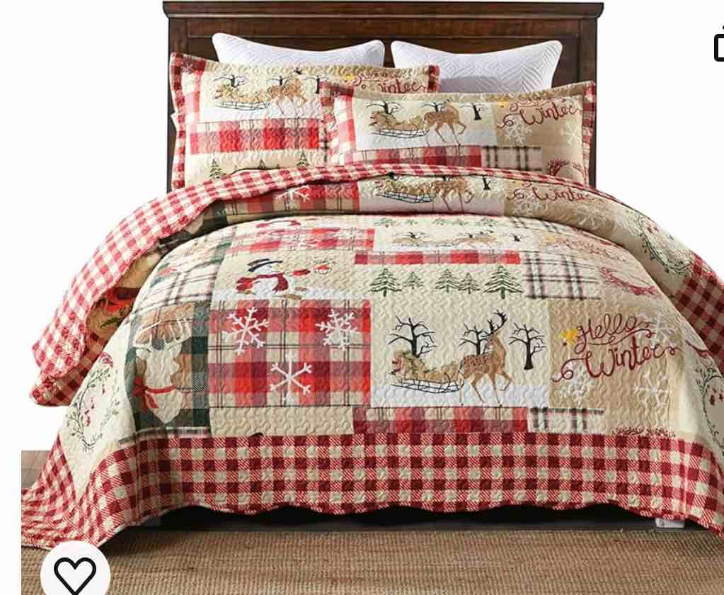MarCielo 3 Piece Christmas Rustic Lodge King Size Deer Quilted Bedspread/Quilt