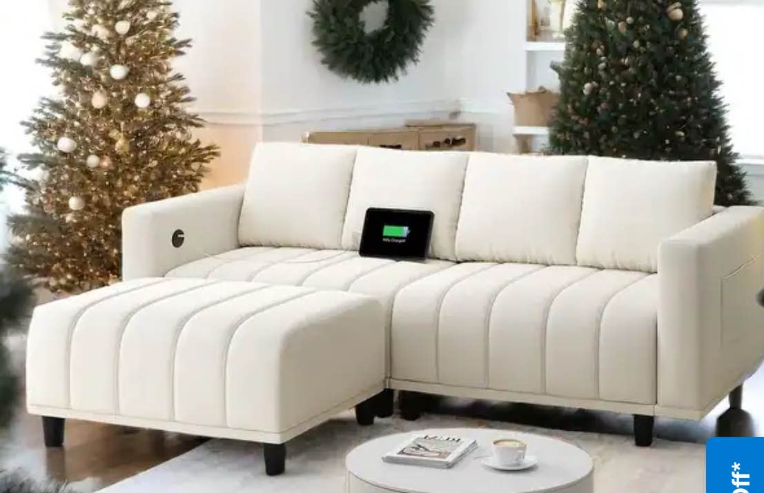 Moasis 82.6" L Shaped Sofa Velvet Cloud Couch Comfy Deep Seat Modular Sofa Upholstered - 26.37"D x 82.68"W x 30"H - Beige