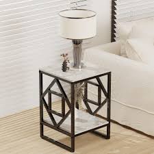 fliptradeinc Square 15.7-inch Marble Top with Metal Frame Side Table