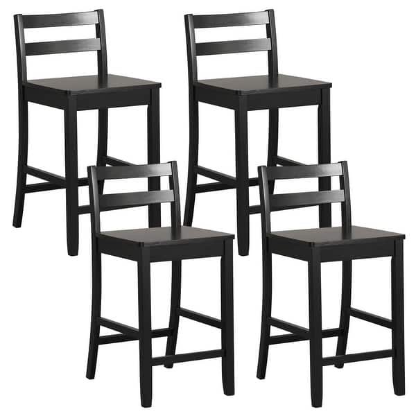 4 PCS Wooden Bar Stools 24'' Counter Height Stools Dining Chairs - Black