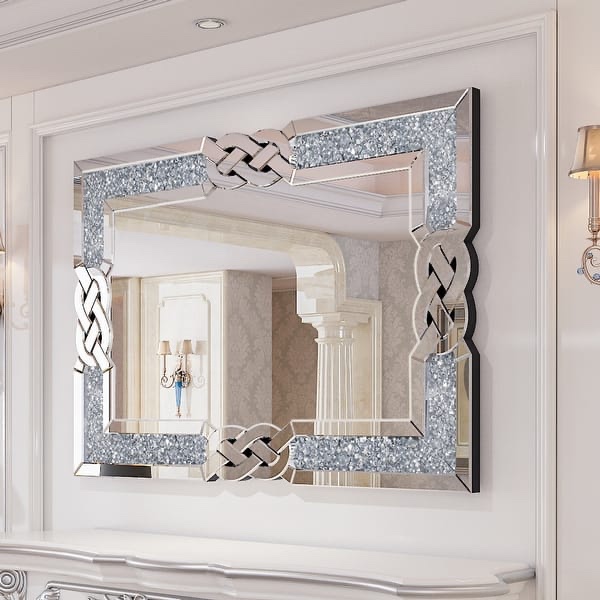 Sparkling Crystal Crush Diamond Accent Mirror Wall Mounted - 24" x 48" x 1"