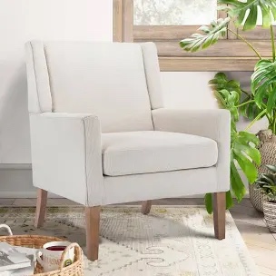 COLAMY Modern Wingback Living Room Chair, Upholstered Fabric Accent Armchair, Single Sofa chair with Lounge Seat and Wood Legs for Bedroom/Office/Reading Spaces, Beige
