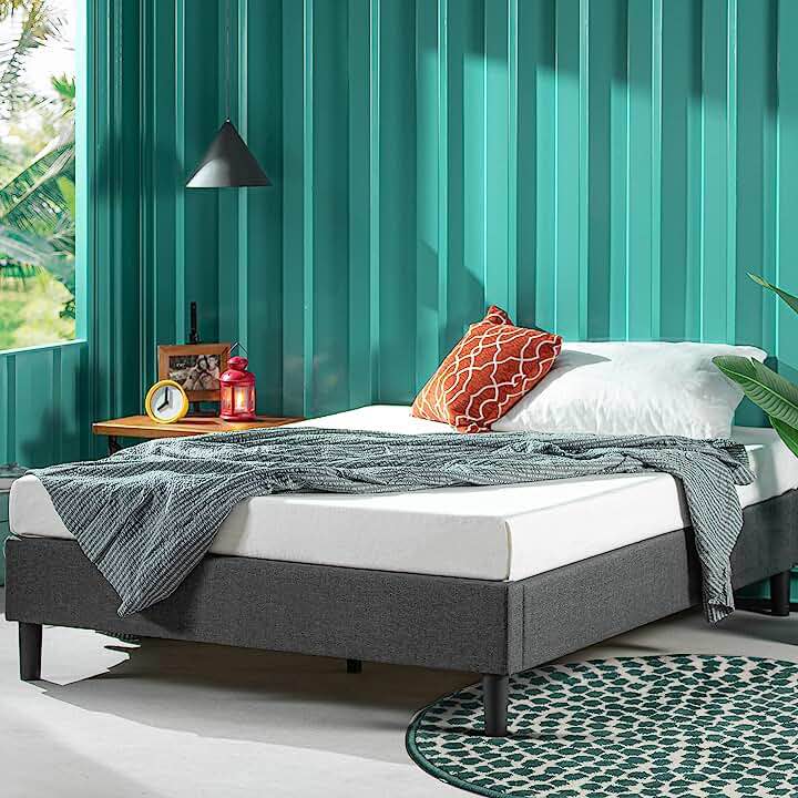 ZINUS Curtis Upholstered Platform Bed Frame, Mattress Foundation, Wood Slat Support, No Box Spring Needed, Easy Assembly, Grey, Queen