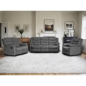 Reclining Sofa Set, Microfiber Manual Recliner Couch Set, 3 Piece Recliner Set with Loveseat, Drop Table & Cup Holders