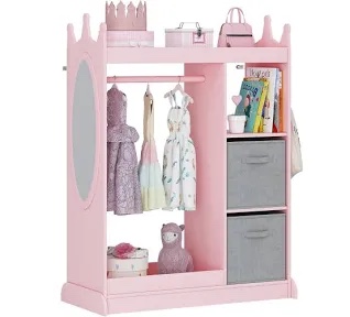 UTEX Kids Dress up Storage with Mirror and Storage Bin,Kids Armoire Dresser with Mirror, Costume Closet for Kids, Pretend Storage Closet for Kids,Costume Storage Dresser(Pink)