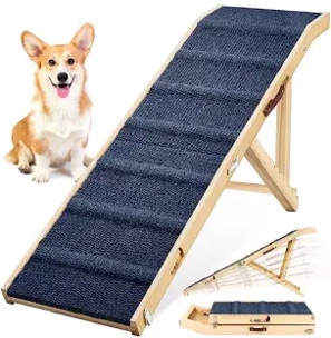  Dog Ramp for Bed, 64" Long Foldable Pet Ramp for Small Large Dogs Cats, Dog Ramps for High Beds Car, High Traction with Platform 6 Adjustable Heights 24" to 30" Up to 220LBS