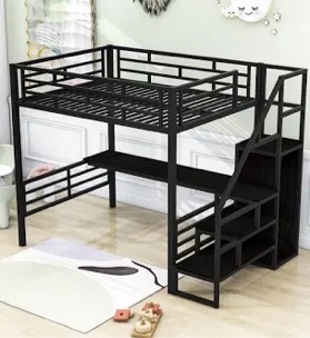 Laci Full Size Metal Loft Bed with Desk,Stair and Wardrobe