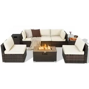 Outdoor Furniture And Sofa 7-Piece Set With Stove
