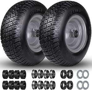 11x4.00-5" Lawn Mower Tires, 11x4-5" Flat Free Tires and Wheel, Zero Turn Front Tires, with 3/4" & 5/8" & 1/2" Bearings, 3.4"-5.9" Centered Hub, 11x400-5 Solid Tires, 2 Pcs