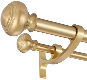 Double Curtain Rods Warm Gold,Room Darkening Curtain Rod for 72-144 Inches,Adjustable 3/4 Inches Front and 5/8 Inches Back Quality Metal Window Curtain Rod,Wrap Around Design
