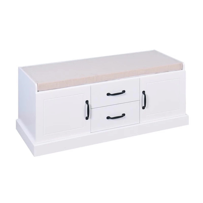 Entryway Shoe Cabinet Storage Bench with 3 Drawers, Wooden Storage Bench with Removable Seat Cushion, Storage Bench for Living Room Bedroom