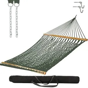 Castaway Living 13 ft. Double Green Polyester Rope Hammock w/ Extension Chains   Tree Hooks & Storage Bag