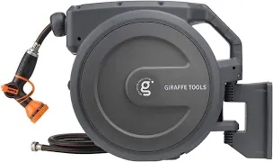 Giraffe Tools Hose Reel 1/2" x 155 ft, Heavy Duty Retractable Garden Hose Reel with Any Length Lock, Slow Return System, Wall Mounted and 180 Deg Swivel Bracket
