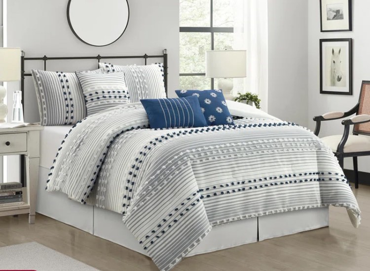 Clarion Pink 7 Piece Chic Striped Comforter Set