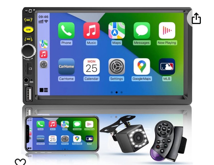 7 Double Din Touch Screen Car Radio with Apple CarPlay,7 Inch Bluetooth Car Stereo with Backup Camera, FM Steering Wheel Controls,Mirror Link Navigation,USB/TF/Subwoorf/240 watts