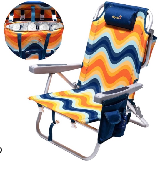 Sunnyfeel Low Beach Chair 5 Position Lay Flat, Portable Folding Backpack Beach Chairs Heavy Duty with Cooler Bag, Cup Holder for Outdoor/Lawn/Trip/Picnic/Fishing, Foldable Camping Chair