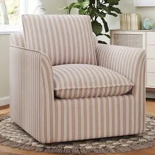 kandyn 29.7" w modern soft stripe upholstered swivel barrel chair with removable cushion