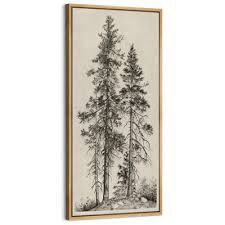 Vintage Pine Tree Drawing Classic Country Rustic Artwork - Extra Large Framed Wall Art Canvas Print