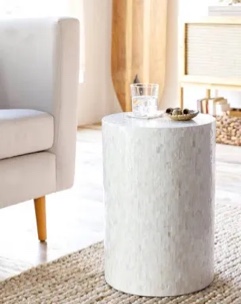 surya iridescent global shell and wood side table isc-001