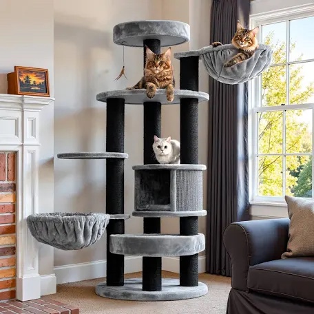 Modern 65''H Extra Large Multi-Function Cat Tree for Big Cats&MaineCoon