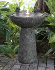 27" H Natural Finish Bird Bath Fountain Outdoor with Warm White LED