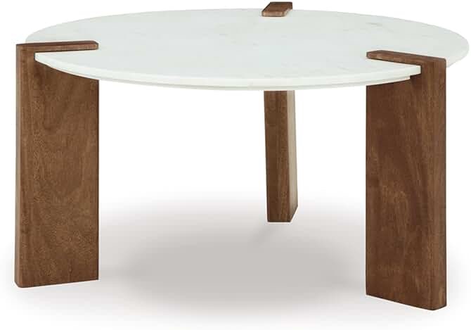 30X17" Marble Top Cofee Table, Beige/Brown