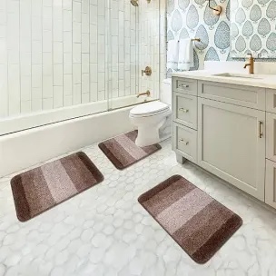 Murri Ombre Bath Rug Set, Bath Mat Set for Bathroom Water Absorbent Soft Microfiber Shaggy