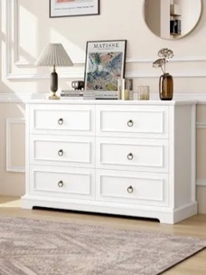 Lamyla 47.2'' W 6 - Drawer Dresser, Mid-Century Modern Wooden Double Dresser, White, Gray or Espresso Wood