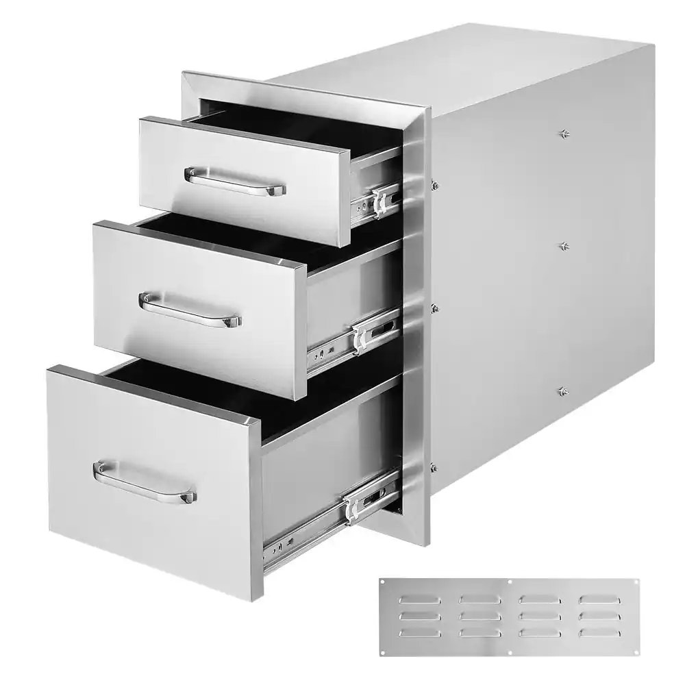 Ryan Outdoor Kitchen Drawers 14x20.5x23 Inch,Outdoor Kitchen Stainless,3-Tier Stainless Steel BBQ Drawers, Triple Access with Handle for BBQ Island