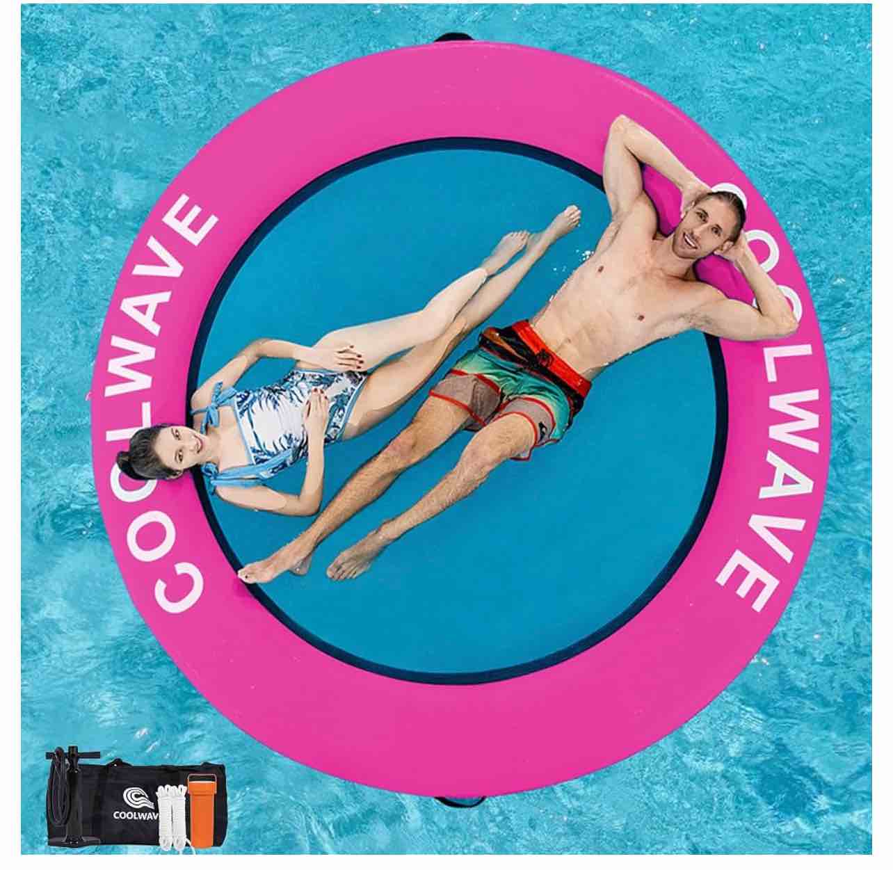 coolwave inflatable water hammock floating dock, inflatable raft for family and friends, float ring for parties, fits multiple people