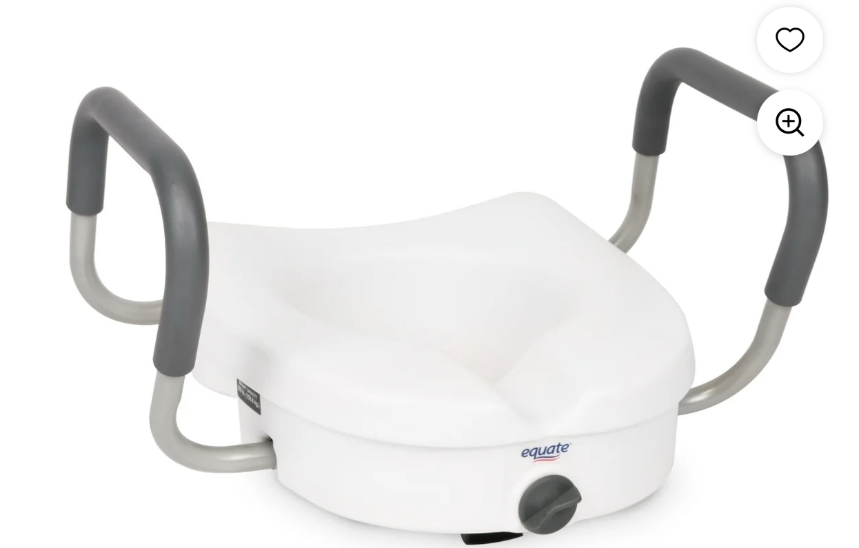 Equate Raised Toilet Seat with Handles, 5"  Seat Riser with Arms, Fits Most Toilets, 350 lb Capacity