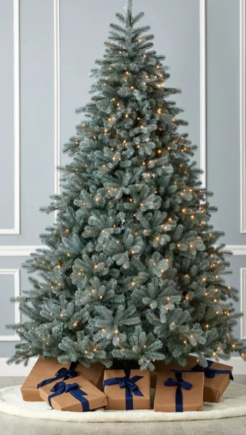 Seasonal LLC 9FT Blue Spruce Christmas Tree, 62 Inches Diameter, Pre-Strung with 700 Warm White LED Lights, Long-Lasting LED Bulbs, Tree Bag Storage