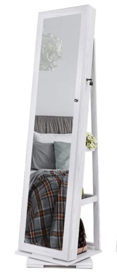 360 Degree Rotatable Jewelry Cabinet with Full-Length Mirror