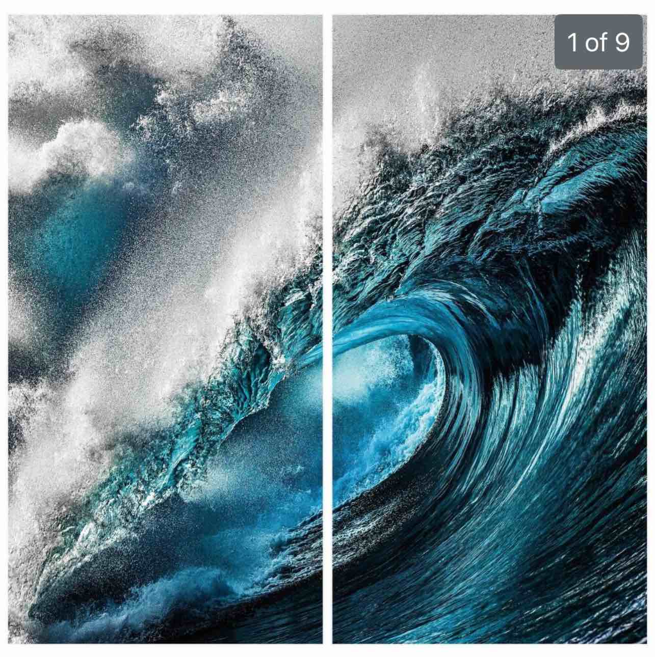 "Sapphire Sea" Oversized 72"x 36" Frameless Reverse Printed Tempered Art Glass Wall Art Set
