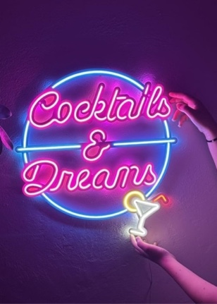 Cocktails and Dreams Neon Sign, Neon Metal Wall Decor, Neon Metal Wall Art, Neon Wall Sign