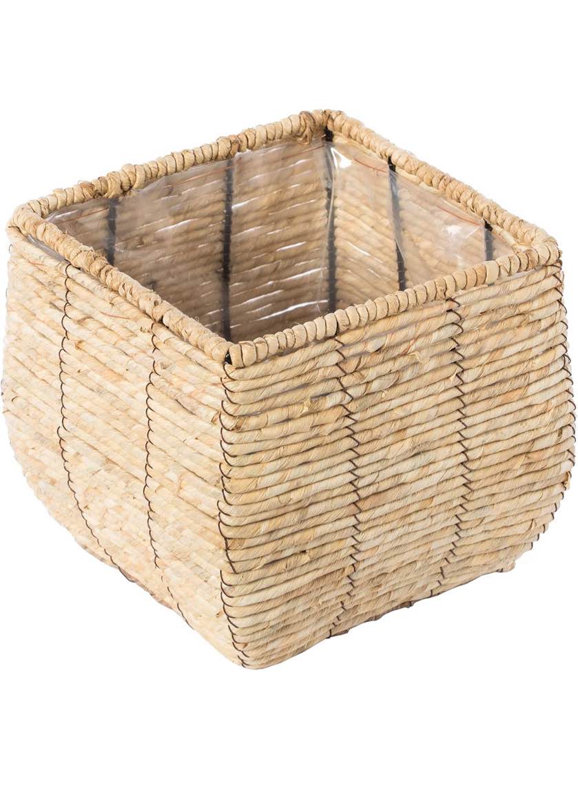 Woven Square Flower Pot Planter with Leak-Proof Plastic Lining - Medium