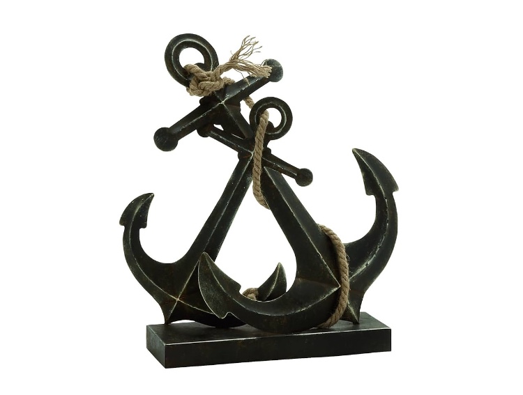Metal Anchor Decorative Sculpture with Jute Rope Accents