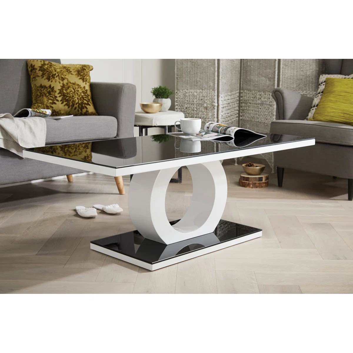 Scottsmoor Modern Halo High Gloss Statement Luxury Coffee Table (INCOMPLETE- BOX 3/3 ONLY TABLE BASE)