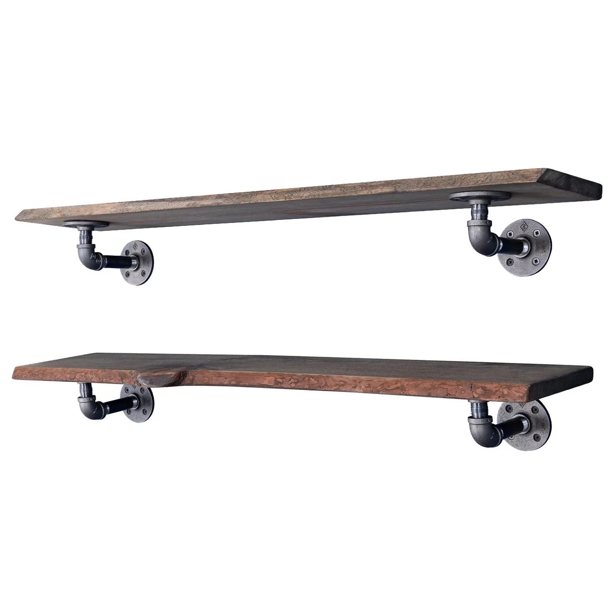 Industrial Pipe Wooden Shelves Restore by Pipe DÉCOR Premium Ponderosa Pine Wood Shelving 36 Inch Length Set of 2 Boards and 6 L Brackets Boulder Black Finish