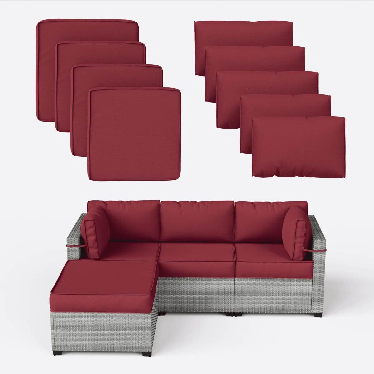9-Piece Outdoor 3'' Cushion Cover Set (Set Of 3 Seats , 5 Backs, 1 Footrest) - Only Covers