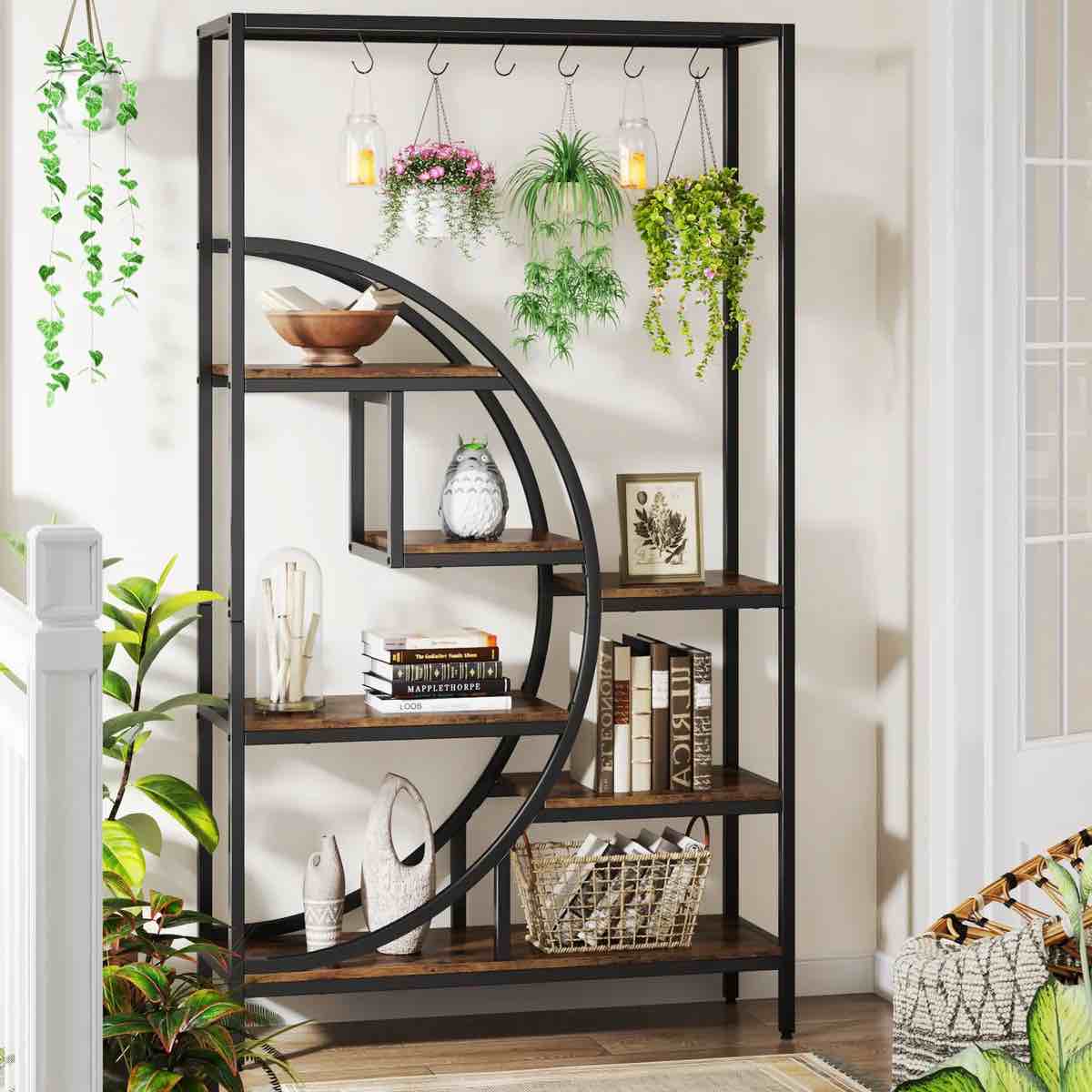 70.9" Tall Plant Stand, 7 Tier Flower Pots Display Rack with 6 Hooks