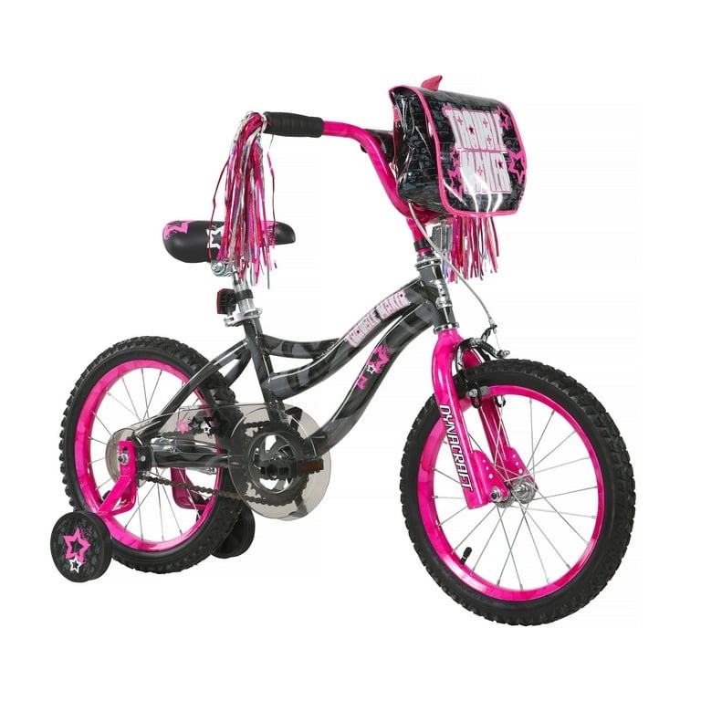No Brakes Dynacraft 16-inch Trouble Maker BMX Girls Bike – Fun Ride for Ages 5-7, Includes Training Wheels