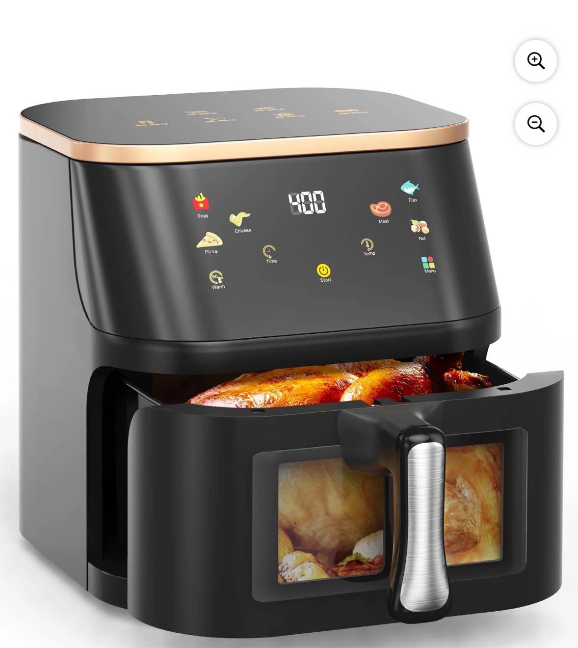 Suodoka Air Fryer 10 Qt Max 450F for Cooking, 6 Presets Fry Touch Panel Easy View Window, New Black