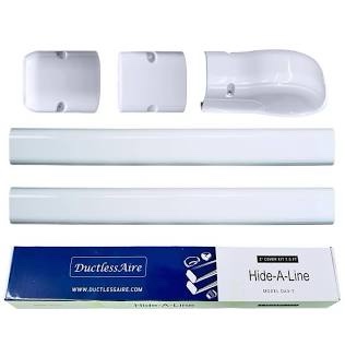 DuctlessAire White Paintable Mini Split Line Set Cover Kit - Cover for Ductless Mini Split AC & Heating System - Easy to Install Cover Kit with Wall Cap, Hide-A-Line, Coupler & End Cap (3" x 7.5 ft.)