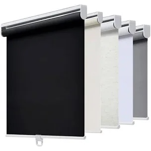 Persilux Cordless Blackout Roller Shades for Windows, Free-Stop Shades with Valance, Thermal Insulated Fabric Window Blinds, UV Protection Shades for Home and Bedroom (Black,15" W x 64" H)