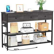 Yoobure Console Table with 3 Drawers, 47" Entryway Table with Storage Shelves, Narrow Long Sofa Table with Outlets & USB Ports, 3-Tier Entry Table, Couch Table for Living Room, Hallway, Foyer, Hall