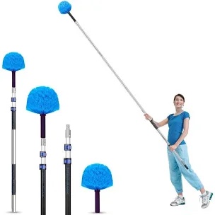EVERSPROUT 5-to-12 Foot Cobweb Duster with Extension Pole Combo (20 Ft Reach, Medium-Stiff Bristles), Spider Web Brush with Pole - Hand-Packaged, Lightweight, 3-Stage Aluminum Pole