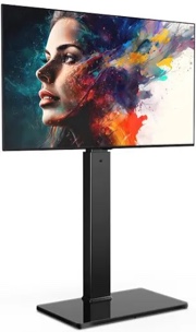 FITUEYES Swivel Floor TV Stand with Mount for TVs 37 43 50 55 60 65 70 75 Inch LCD LED Flat/Curved Screens Universal Swivel Televisions TV Mount Stand for Bedroom Living Room Black Tempered Glass Base