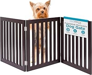 INTERNET'S BEST Dog Gate Indoor Freestanding Pet Barrier, Folding Wood Dog Fence, Extra Wide Doorway Puppy Gate, Indoor Animal Privacy Panel, Wooden Cat Fence - 3 Panel - 24", Espresso