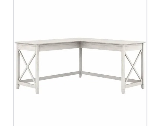 Bush Furniture Key West 60W L Shaped Desk, Pure White Oak